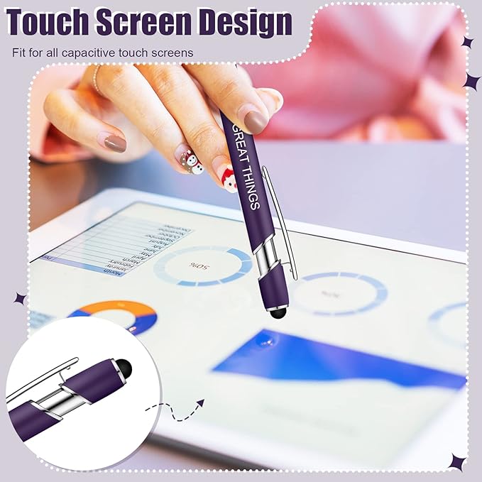 Zonon 12 Pieces Inspirational Pens Bulk Easter Basket Stuffers Motivational Quotes Ballpoint Pens with Stylus Tip Inspirational Gifts for School Office Teachers(Dark Purple,Motivational Style)