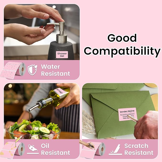 2.25x1.25 Inch Thermal Labels Pink, Holographic Sliver Barcode Thermal Labels for Thermal Printer and Small Business, Multi-Purpose Rectangle Stickers, 500 Sheets/Roll-DeskLoop Office