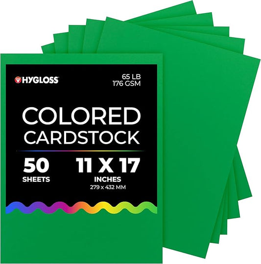 Hygloss Dark Green Bright Colored Cardstock - 11x17-Inch, 50 Sheets, 65 lb/ 176 gsm, Fade-Resistant, Acid-Free Color Card Stock Paper-DeskLoop Office