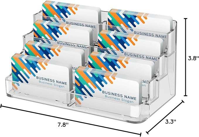 MaxGear Acrylic Business Card Holder for Desk Multiple Business Card Holders, Premium Cards Stand for Workspace, Clear Plastic Display Holder with 4 Tier for Office, 8 Pocket, 400 Cards Capacity-DeskLoop Office