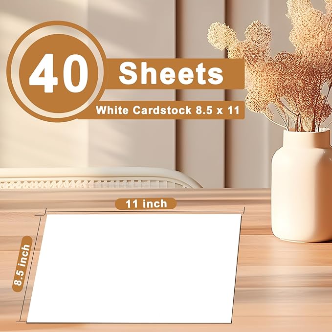 40 Sheets White Cardstock 8.5 x 11 Printer Paper, 200gsm/75lb Premium Craft Paper Card Stock for DIY Card Making, Greeting Cards, Business Cards, Invitations, Certificates, Menus, Wedding-DeskLoop Office