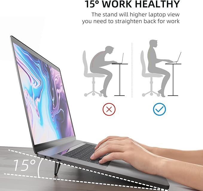 Laptop Stand for Desk, Portable Anti-Slip Keyboard Riser, Zinc Alloy Keyboard Stands, Computer Stand Compatible with MacBook Air/Pro, 10-15.6 Inches Laptops and Keyboards (Black)-DeskLoop Office