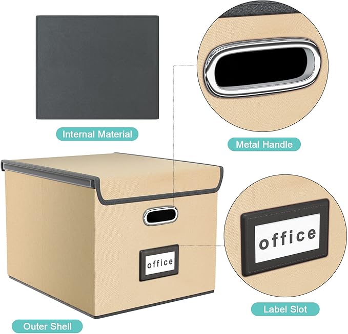 Huolewa File Organizer Box with Lid, Collapsible File Folder Organizer for Office Document Storage, Filing Box with Plastic Slide for Letter/Legal Size Hanging Files (Brown)-DeskLoop Office