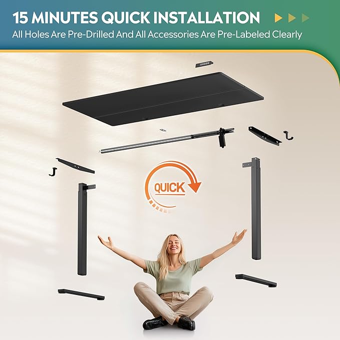 DEVAISE 55 Inch Electric Standing Desk, 3 Adjustable Height Stand up Desk for Home Office, Ergonomic Sit to Stand Desk with LED Touchscreen, Headphone Hook, 3 Memory Preset Computer Desk (Black)-DeskLoop Office