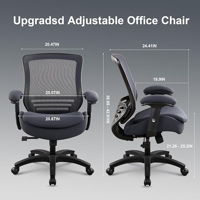 400lbs Ergonomic Office Chair with Double Seat Cushion and Soft Armrests for Executive Computer Desk with Built-in Lumbar Support(Gray)-DeskLoop Office