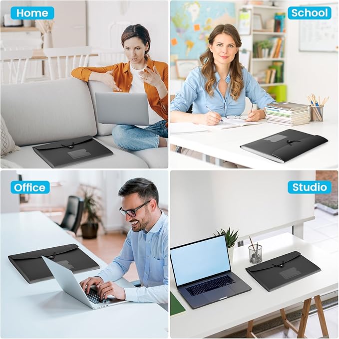 13 Pocket Expanding File Folder Accordian File Organizer, A4 Letter Size Paper Document Receipt Holder for School Office Supplies, Black-DeskLoop Office