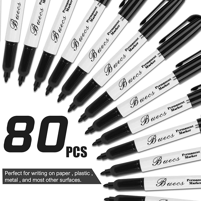 Permanent Markers, 80 Count Black Permanent Markers, Fine Point, Waterproof & Smear Proof Markers, Quick Drying, Office Supplies for School, Office, Home-DeskLoop Office