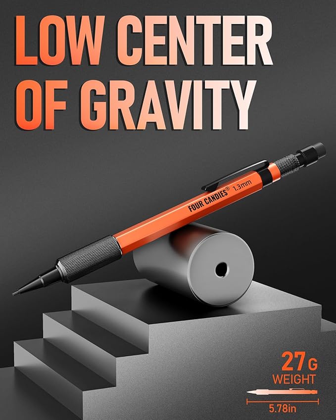 Four Candies 3PCS 1.3mm Mechanical Pencil Set with Case, Metal Heavy Duty Carpenter Pencils with 72 Refill(Red,Black,Yellow) 3Eraser, 16Eraser Refill, Weatherproof Body Outdoor Woodworking Marking-DeskLoop Office