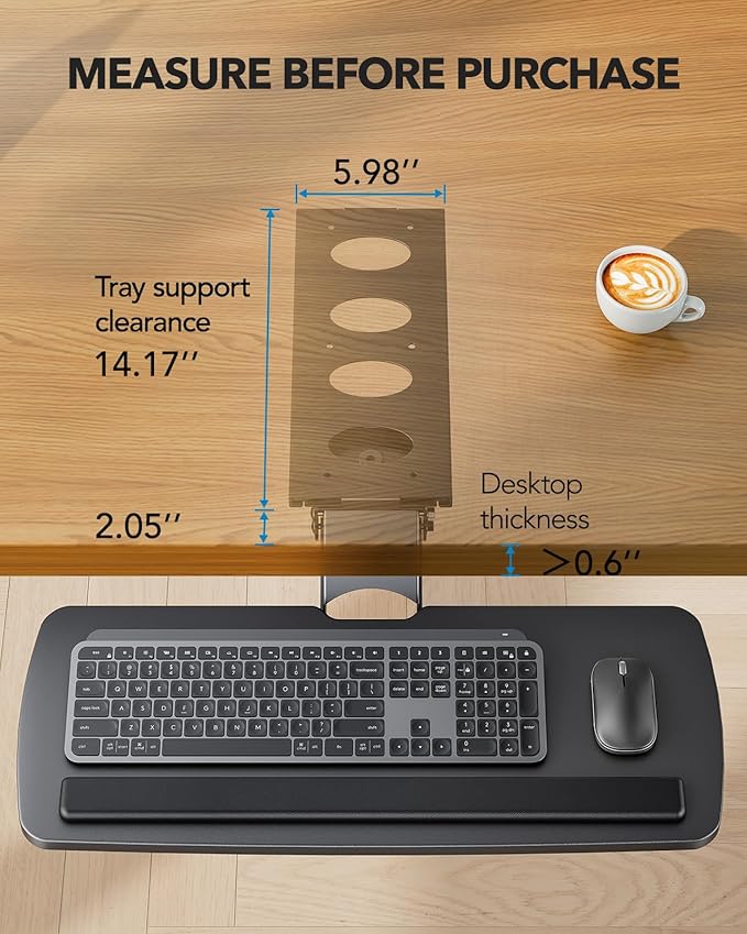 HUANUO Keyboard Tray Under Desk, 360 Adjustable Under Desk Keyboard Tray Slide Out, Ergonomic Pull Out Keyboard Tray Under Desk, 25"W x 9.84"D-DeskLoop Office