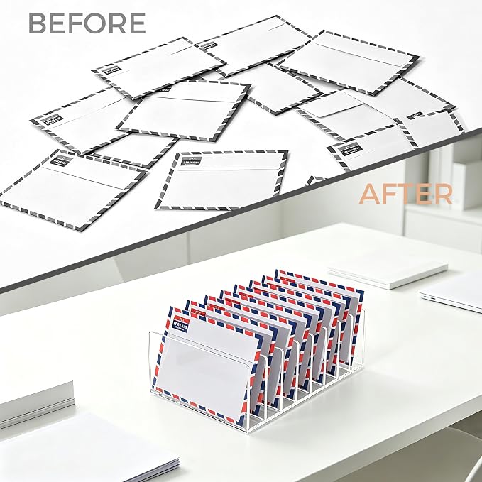 8 Compartments Clear Acrylic Mail Holder – Vertical Letter Sorter & - Image 7
