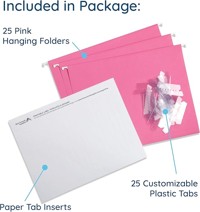 Blue Summit Supplies 25 Pink Hanging File Folders Letter Size, Reinforced Hanging File Folders Pink, Designed for Home and Office Color Coded Organization-DeskLoop Office