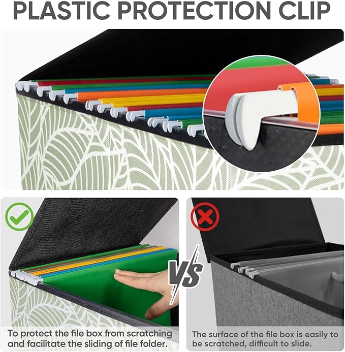 BALEINE File Organizer Box with Lid, Collapsible File Folder Organizer with Plastic Slide, Hanging File Folder Box for Office Document Storage (1 Pack, Antique Foliage)-DeskLoop Office