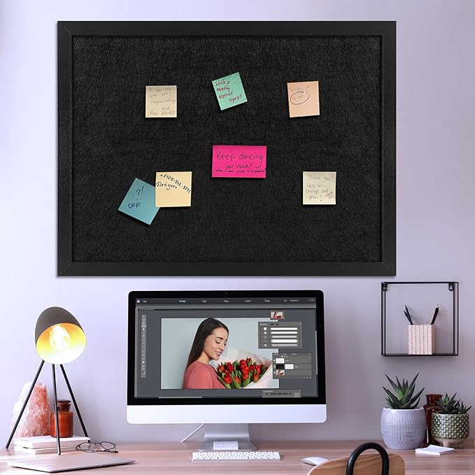 TORASO Cork Board Bulletin Board, 23.5" X 35.5" Cork Boards for Walls with Pins, Eye Bolts, gaskets, Screws, Pin Board for Office, School and Home (BK,60x90cm,2p-DeskLoop Office