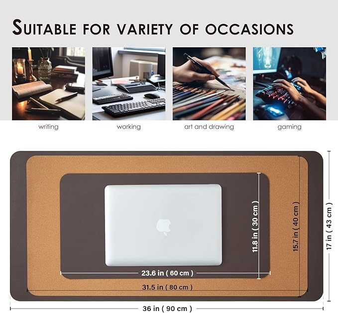 Compact Cork Desk Mat - Small Dual-Sided Desk Pad for Office and Home - Desk Organization and Accessories - Ideal for Large Mouse Pad and Small Desk Mats on Top of Desks(Coffee,23.6"x 11.8")-DeskLoop Office