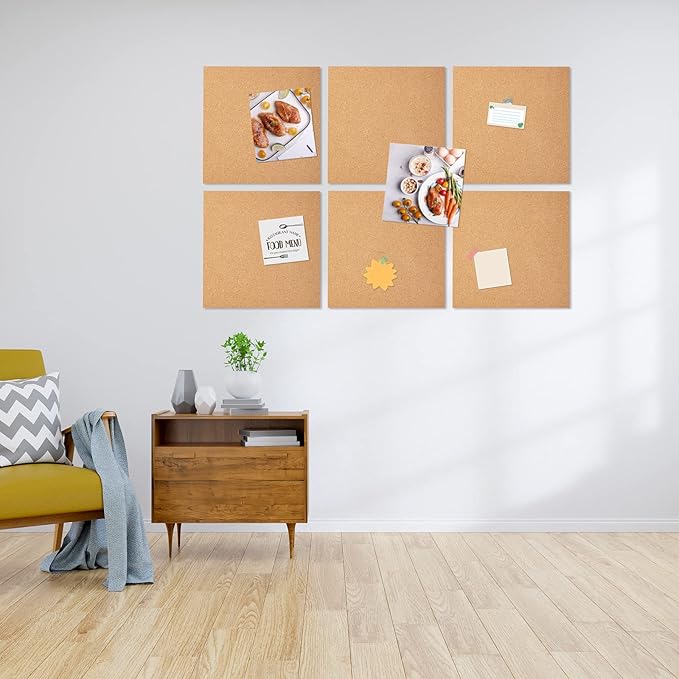 12 Pack Cork Bulletin Board 12 x 12 Inch - 1/2" Thick Cork Board Tiles,Self-Adhesive Frameless Cork Tiles Wall Decor with 100 PCS Pushpins for DIY, Office, School and Home Decor-DeskLoop Office