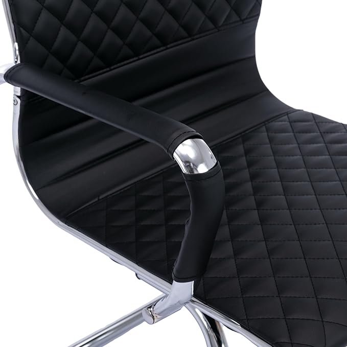 Office Guest Chairs - Set of 8 Modern PU Leather Mid Back Desk Chairs in Black
