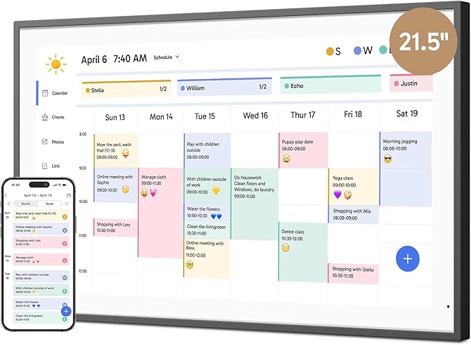 Dragon Touch 21.5" Digital Calendar Chore Chart – 1080P Full HD Interactive Touchscreen, Smart Family Planner, Hearth Display Digital Calendar Wall & Desk Mountable for Seamless Scheduling Black-DeskLoop Office