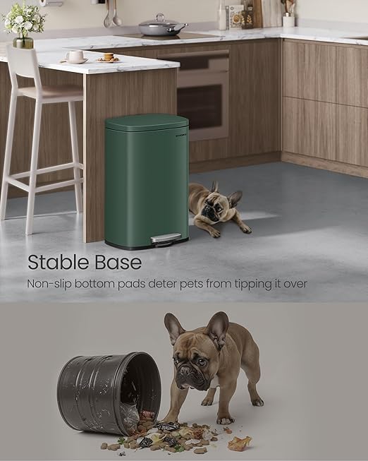 SONGMICS 13 Gallon (50 L) Trash Can, Stainless Steel Kitchen Garbage Can, Recycling or Waste Bin, Soft Close, Step-On Pedal, Removable Inner Bucket, Retro Green ULTB050C01-DeskLoop Office
