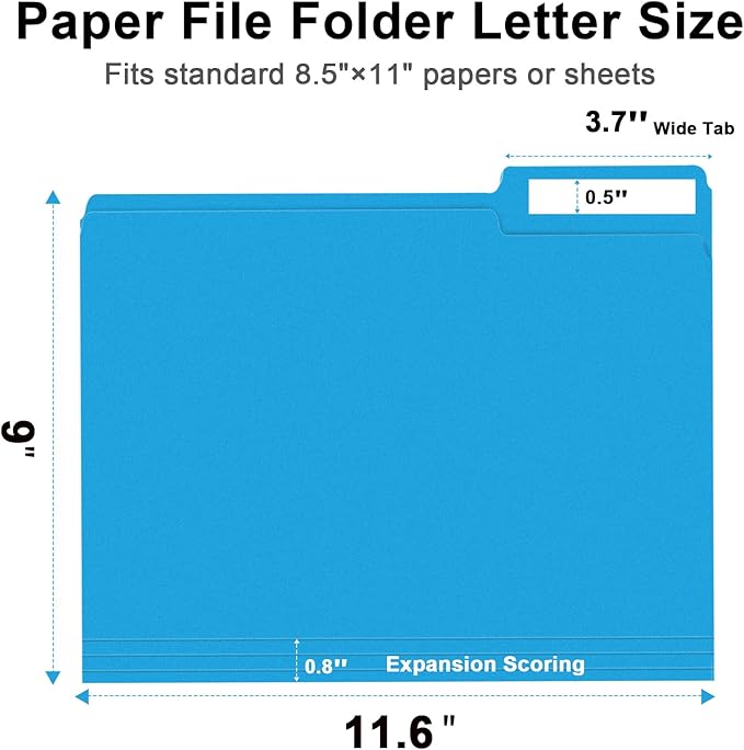 File Folder, RAZCC 150 Pack 1/3 Cut Tab File Folders Letter Size, Blue, Colored Folders with Tab Great for Organizing and Easy File Storage-DeskLoop Office