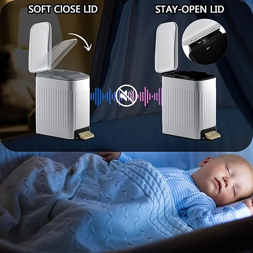 Small Bathroom Trash Can with Lid Soft Close-6L/1.6 Gal Slim Step Garbage Can-Metal Pedal Wastebasket-Narrow Rectangle Garbage Container Bin for Corner Office, Bedroom, Toilet, Live Room-White-DeskLoop Office