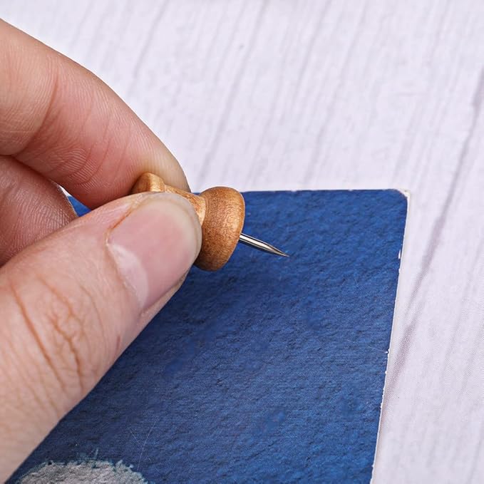 50 Pcs Wooden Push Pins, Decorative Thumb Tacks, Push Pins for Cork Board Head Pin Wood Map Tacks Marking Pin, Wood Thumb Tacks Decorative for Bulletin Boards Craft Projects with Storage Box, Coffee-DeskLoop Office