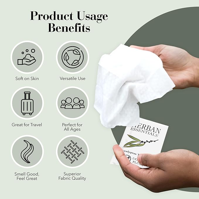 Herban Essentials - Eucalyptus Wipes & Towelettes - Essential Oil Wipes for Hands & Body - Travel Size Essentials and Toiletries - Natural, Individually Wrapped, Disposable & Moist Refresh (20 count)-DeskLoop Office