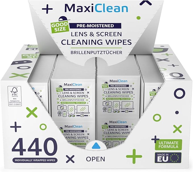 440 Pack Lens Wipes for Eyeglasses Pre-Moistened, Individually Wrapped Streak-Free Cleaning for Glasses & Laptop Screens, Glasses Cleaner Wipe Bulk 5.5 x 4.7 Inch, Sunglasses & Phone Wipe-DeskLoop Office