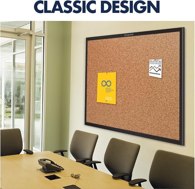 Quartet Cork Board, Bulletin Board, 3' x 2' Corkboard, Black Frame (2303B)-DeskLoop Office