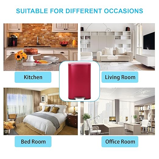 PayLessHere Stainless Steel Trash Can with Lid - Removable Inner Bucket, Foot Pedal, Soft Close for Office, Home, Kitchen (Red, 13 G)-DeskLoop Office