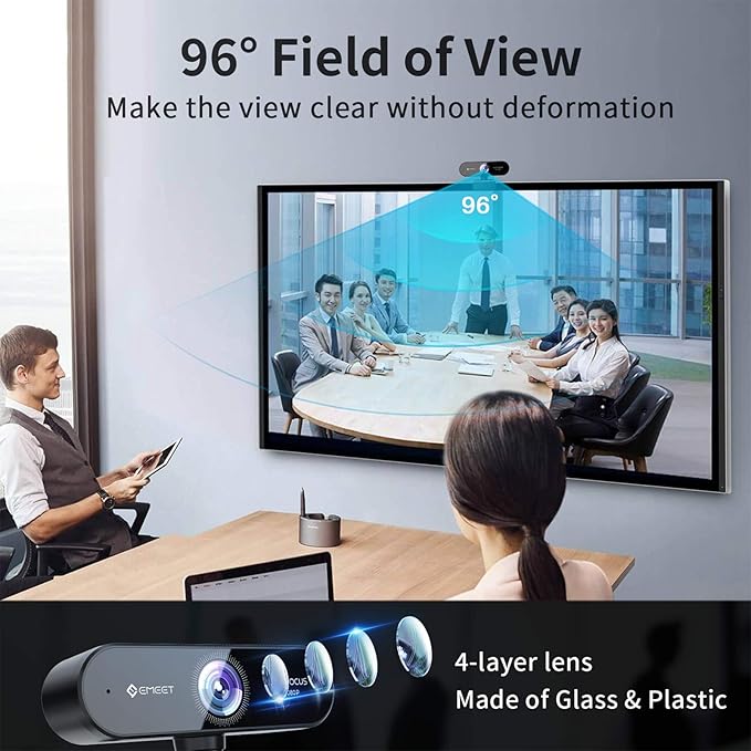 1080P Webcam with Microphone, eMeet Nova AutoFocus HD Webcam, 96°View Web Camera w/ 2 De-Noise Mics for Laptop/Desktop, Plug & Play USB Streaming Computer Camera for Conference/Calling/Teaching/Gaming-DeskLoop Office