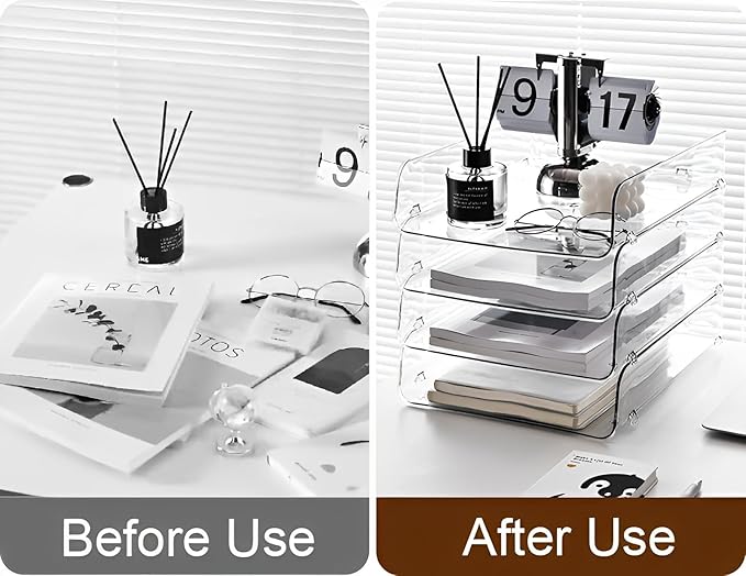 Gagee 2 Pack Paper Organizer for Desk,Clear Stackable Paper Sray, Office Desk Organizer for Notes, Pens, File, Document, Paper Holder -DeskLoop Office