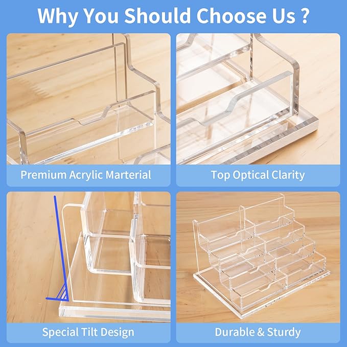 NIUBEE Clear Business Card Holder 4 Tier Acrylic Business Card Stand, 8 Slots Business Card Display for Desk Counter, 600 Card Capacity, 1 Pack-DeskLoop Office
