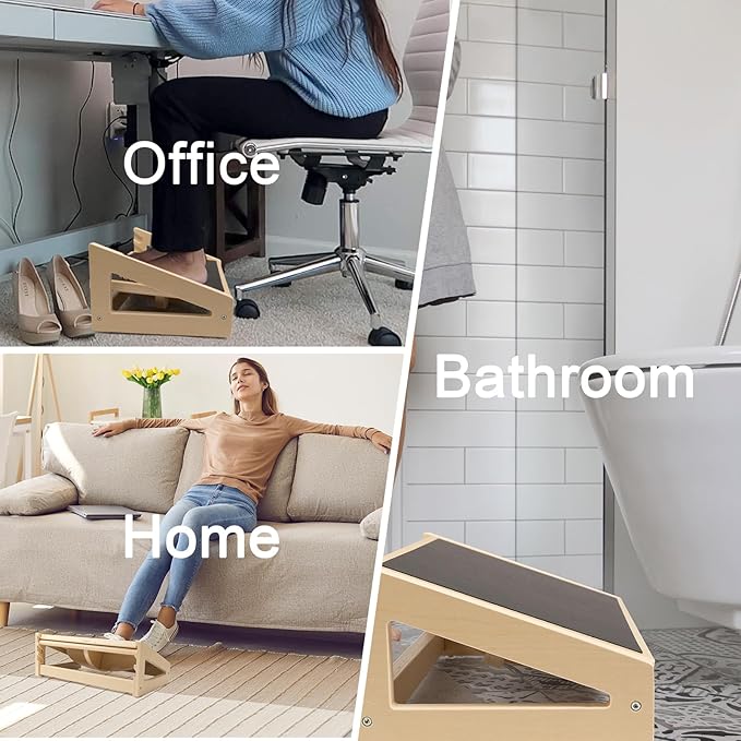 WOOD CITY Under Desk Footrest, 3 Heights Adjustable Foot Rest with Silicone Surface, 3 in 1 Non-Slip Foot Stool Improve Posture, Reduce Fatigue & Pain, Ideal for Home/Office/Gaming (Natural)