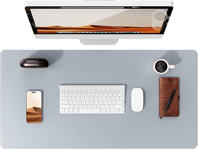 YSAGi Leather Desk Protector, Office Mat, Large Mouse Mat, Non-Slip PU Leather Blotter, Laptop Desk Mat, Waterproof Writing Pad for Office and Home (Light Grey, 35.4" x 17")-DeskLoop Office