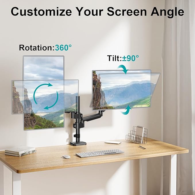 MOUNT PRO Dual Monitor Mount for 13-32" Computer Screen, Tall Monitor Stands for 2 Monitors, Adjustable Gas Spring Double Vertical Monitor Desk Mount, Each Arm Holds 4.4 to19.8lbs, VESA Mount, Black-DeskLoop Office