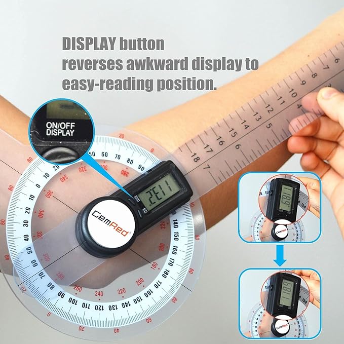 GemRed 12" Digital Goniometer 360 Degree Physical Therapy Plastic Protractor for Joint Range of Motion ROM Measurement-DeskLoop Office