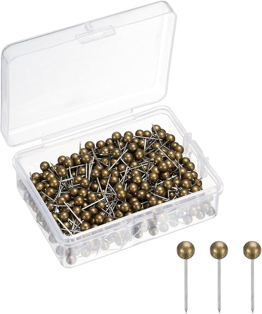 uxcell 400 Pcs Push Pins, Map Thumb Tacks 4mm Round Head Decorative Push Pins for Bulletin Board Home Office Travel Wall DIY Crafts Map Photo, Bronze-DeskLoop Office