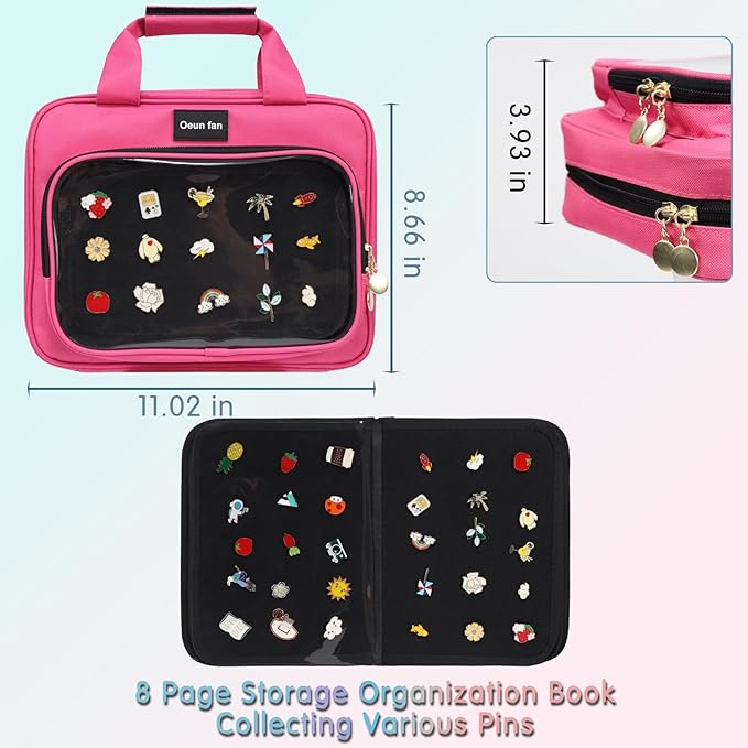 Enamel pin display bag, 8-page pin trading book, collectible pin board, suitable for storing pins, brooches, patches (pink)-DeskLoop Office