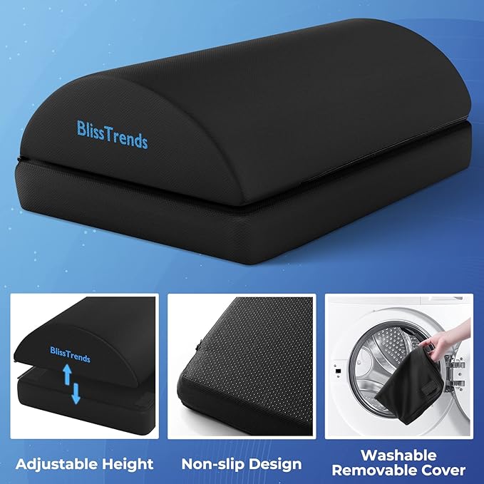 BlissTrends Foot Rest for Under Desk at Work-Versatile Foot Stool with Washable Cover-Comfortable Footrest with 2 Adjustable Heights for Car,Home and Office to Relieve Back,Lumbar,Knee Pain-Black-DeskLoop Office