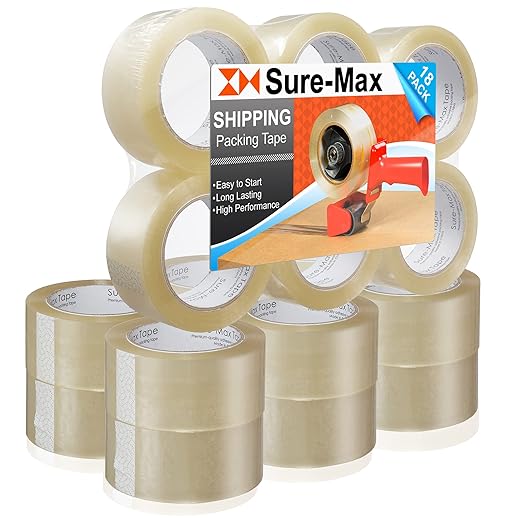 Sure-Max Premium Carton Packing Tape 1.8 mil 330 Feet (110 Yards) - Clear - 18 Rolls-DeskLoop Office