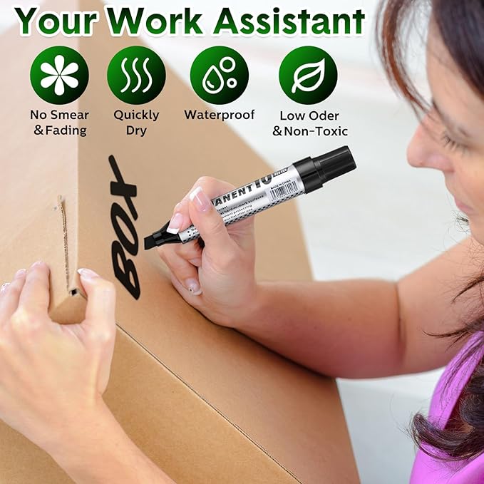 Thenshop 48 Pcs Jumbo Size Permanent Markers Bulk Waterproof Chisel Tip Marker Pens for Industrial Use Work on Wood Metal Plastic Stone Glass(Black, Blue, Green, Red)-DeskLoop Office