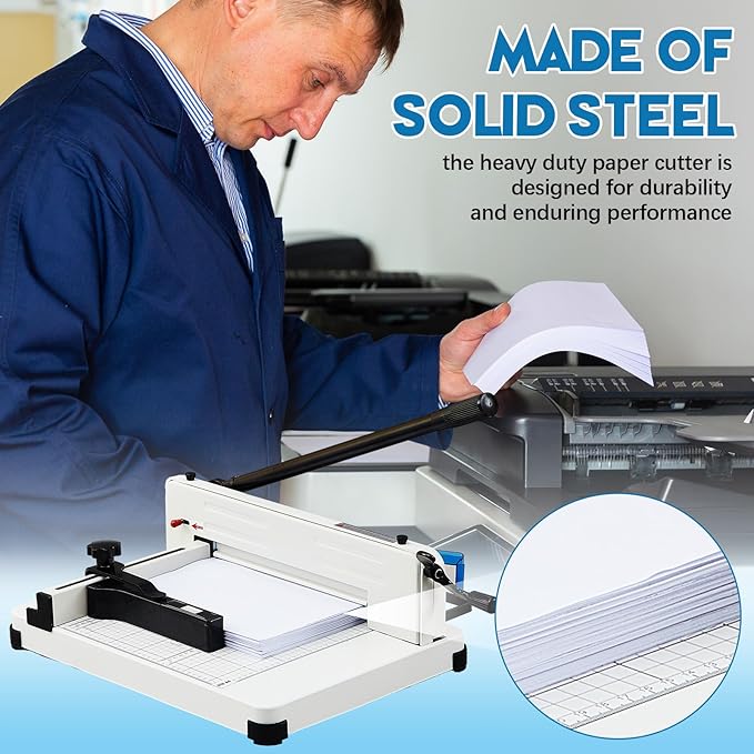 12 Inch A4 Guillotine Paper Cutter Heavy Duty Paper Cutter 400 Sheet Capacity Stack Cards Trimmer Steel Slicer with Metal Base for Cards Leather Office Home School (Beige)-DeskLoop Office