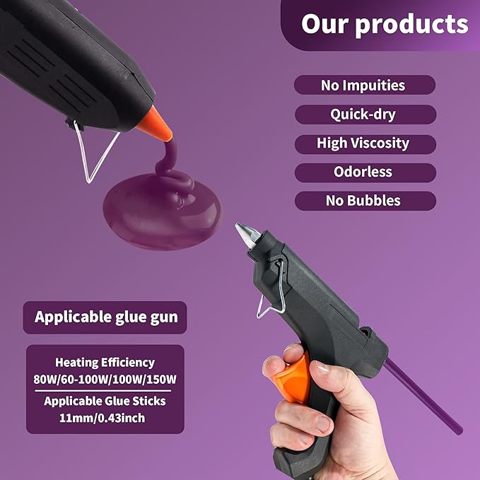 MATUFF Purple Hot Glue Sticks Full Size 0.43” Dia x 8” Long, 20 pcs Hot melt Adhesive Glue Sticks, All-Purpose Colored Glue Gun Sticks for DIY Purple Crafting Arts and Wedding Cards, Sealing (Mauve)-DeskLoop Office