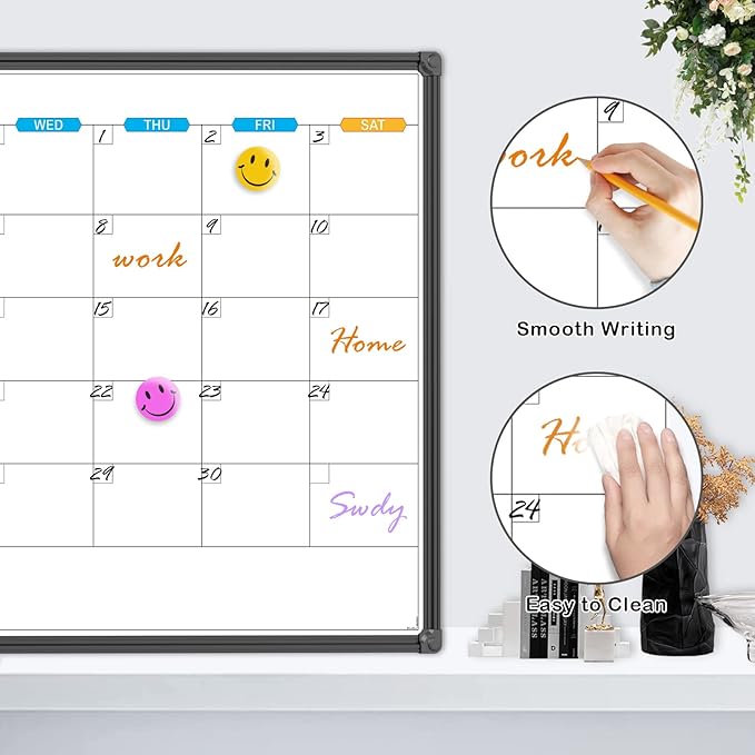 JILoffice Dry Erase Calendar Whiteboard - Magnetic White Board Calendar Monthly 36 X 24 Inch, Black Aluminum Frame Wall Mounted Board for Office Home and School-DeskLoop Office