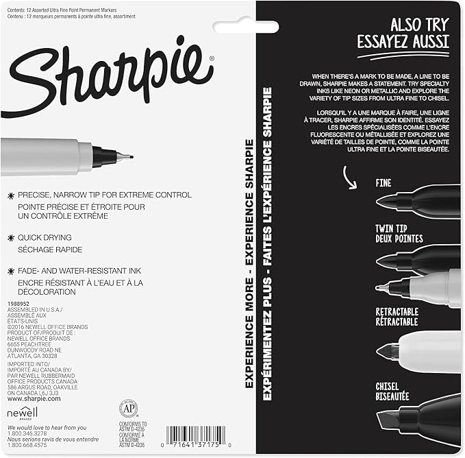 Sharpie Permanent Markers Ultra Fine Point Assorted Colors 12 Count-DeskLoop Office