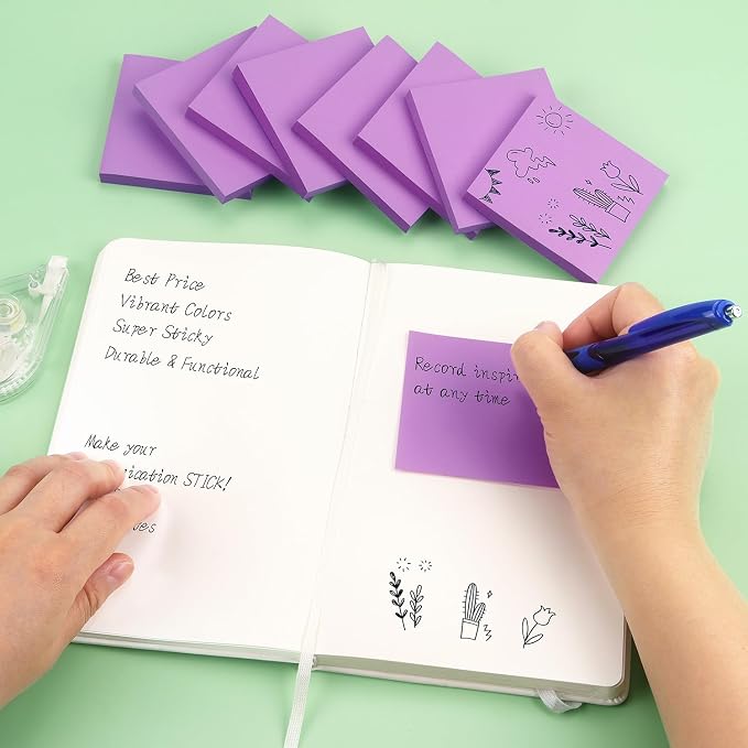 Sticky Notes 3x3 Self-Stick Notes Bright Colors Sticky Notes 8 Pads 80 Sheet/Pad - Image 7