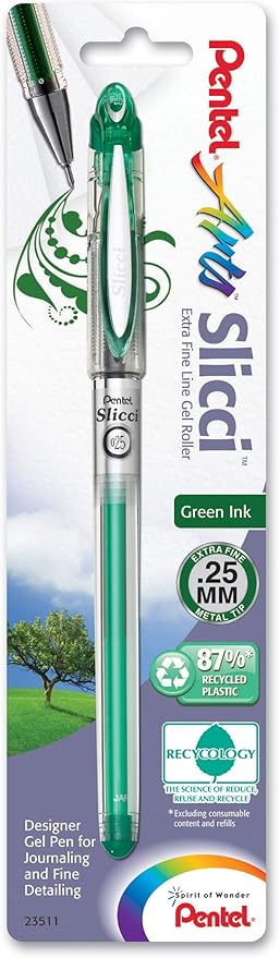 Pentel Arts Slicci 0.25 mm Extra Fine Gel Pen, Green Ink, 1 Pack (BG202BPD)-DeskLoop Office