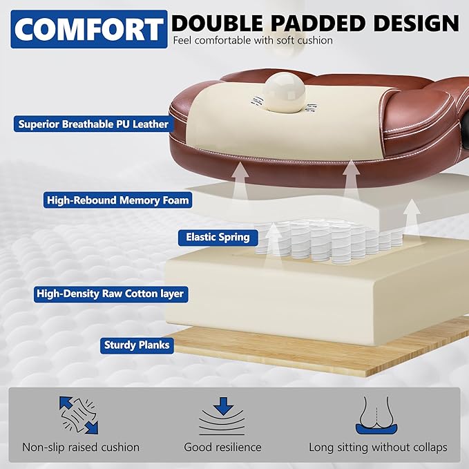 PU Leather Executive Office Chair, Ergonomic Mid-Back Computer & Gaming Chair with Adjustable Height, Rolling Swivel & Flip-Up Armrests, Comfy Padded Seat for Home Office-Brown-DeskLoop Office