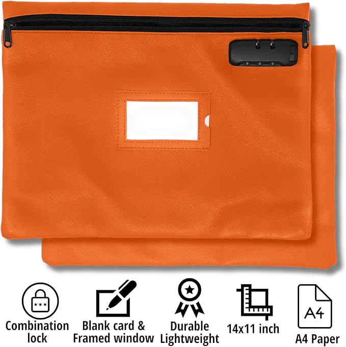 Orange Notary Bag with Lock | 14x11 inch | Zipper Supplies Bag | Locking Document Case for Notary Kit, Stamp, Embosser, Ink Pad, and Valuables-DeskLoop Office