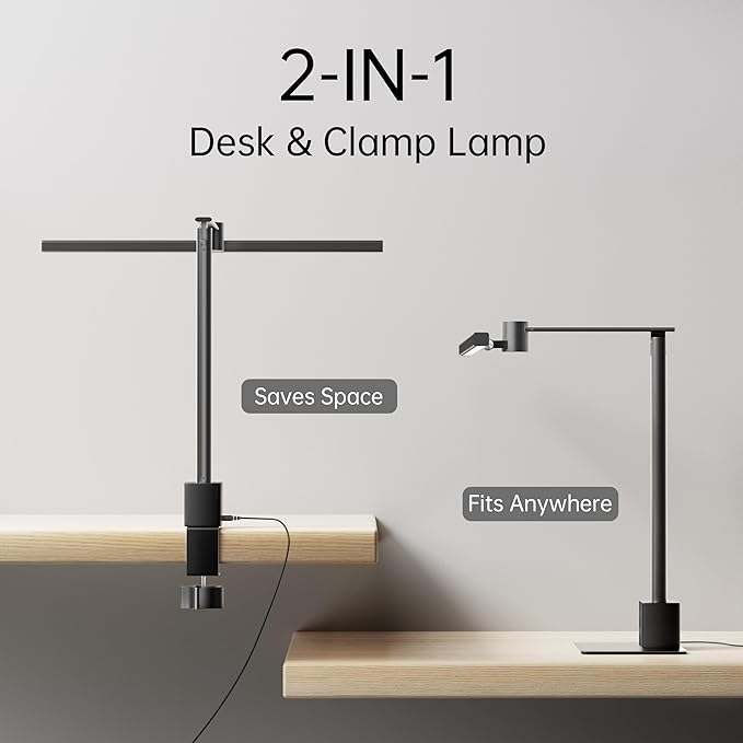 deeloop 2-in-1 LED Desk Lamp or Clamp with USB Charging for Home Office, CRI 95+ for Sunlight-Like Spectrum, 45° Asymmetric Glare‑Free Light, Memory Dimming Desk Light, Full‑Angle 3‑Axis Office Lamp-DeskLoop Office